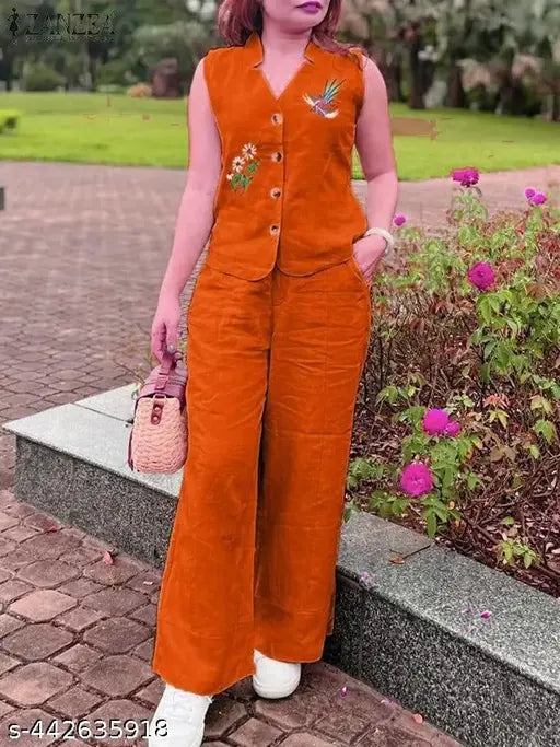 Pure cotton slub top and palazzo with pocket, premium sleeveless Indian clothing set in rich colors - size 38 inches