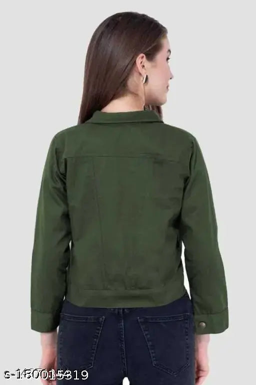 Solid women's denim jacket, three-quarter sleeves, India-made regular fit