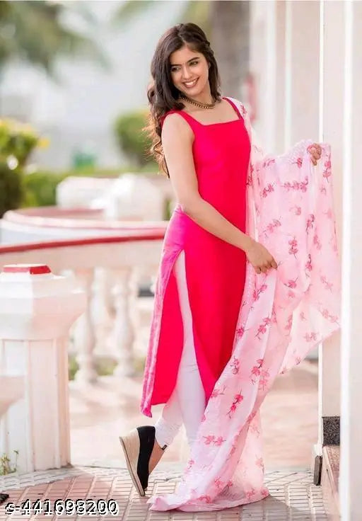 Pink rayon kurtis and dupatta set, sleeveless, high-quality fabric for women, single piece, India origin