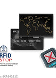 World Map Black 5-compartment Metal RFID-blocking card holder, ideal for men and women travelers and commuters