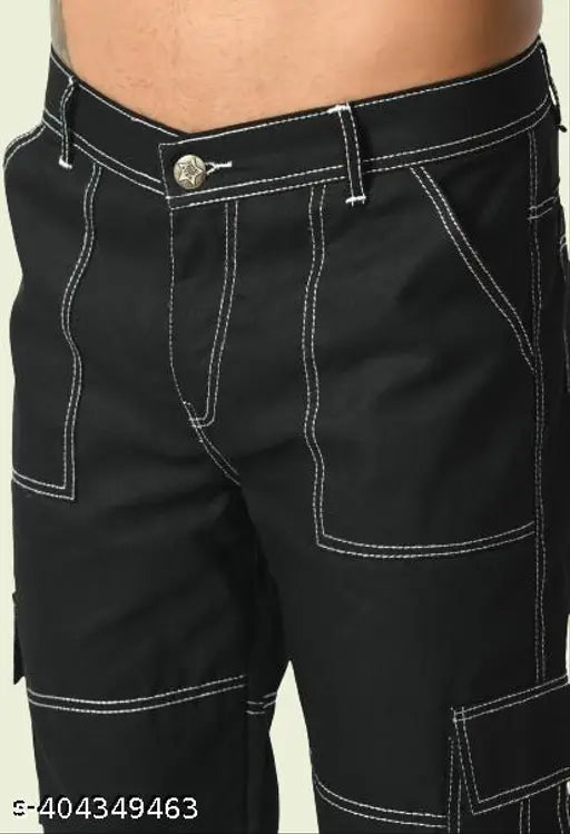 Black and white cotton blend jeans pocket, high-quality stretchable Jeancherry regular fit for casual or special occasions, 41-inch length with two front patch pockets and two back pockets each 7 inches. Made in India