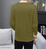 Olive printed cotton blend tee for men with full sleeves, durable quality finish