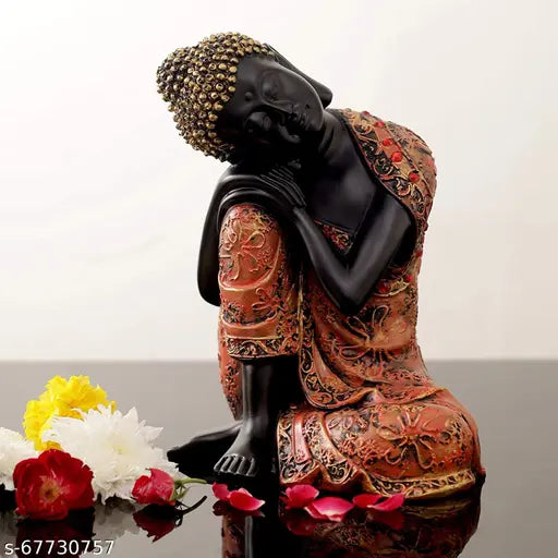 Resin Buddha Statue (Medium), serene poly resin figurine. 23cmL x 10cmH x 17cmB, perfect for zen spaces or gifting. Made in India