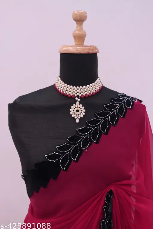 Black and red heavy Georgette party dress with cherry design