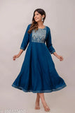 Indian rayon embroidered anarkali kurti, three-quarter sleeves, M-XXXL sizes