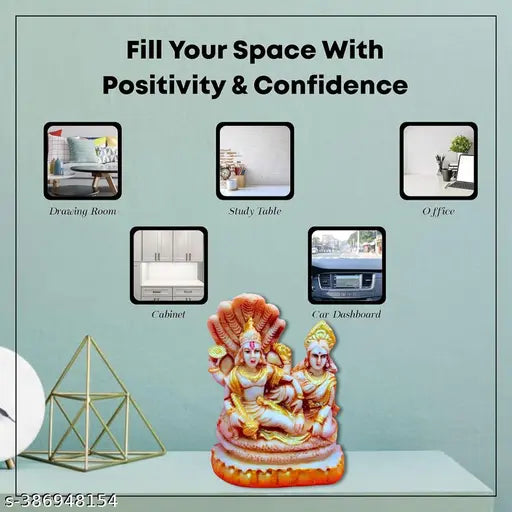 Resin Lord Narayan Vishnu Laxmi Ji murti idol for pooja room decor, 12cm x 12cm x 9cm Indian god figurine on altar
