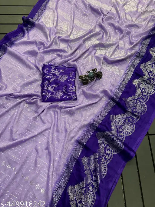 Chiffon Georget saree with lace border, foil print all over, budget range, Indian-made