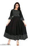 Black printed rayon anarkali maternity kurti, convenient zipper for breastfeeding, Indian designer fashion, comfortable and breathable crepe material