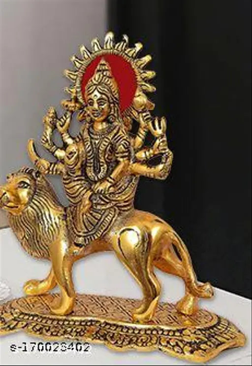 Gold metal Durga Maa Murti home decorative showpiece, intricately crafted Goddess Durga figurine for Indian home decor, 12cm height