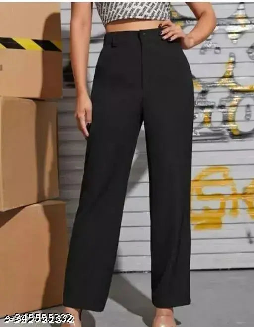 Black high-waisted trousers, cropped leg style