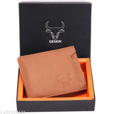 Tan brown genuine leather men's wallet with RFID blocking, 2 compartments, hand-stitched, durable and lightweight accessory