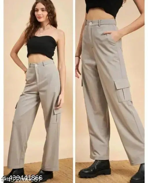 Grey cotton cargo pants for women