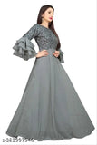 Georgette three-quarter sleeve solid combo Abhisarika Voguish gown, elegant Indian bridal gown on mannequin