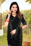 Black saree with intricate designs, suitable for formal occasions