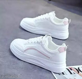 Skybob synthetic sneakers for women and girls, solid pattern lace-up sneakers for partywear, walking, running, and casual sports