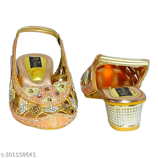 Rose gold synthetic belly sandals, embellished design, India-made women's footwear