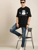 Oversized printed cotton T-shirt for men, vibrant front & back design. Three-quarter sleeves, India origin