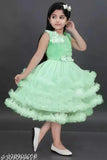 Girl's net fit & flare dress-frock, solid color, below knee length