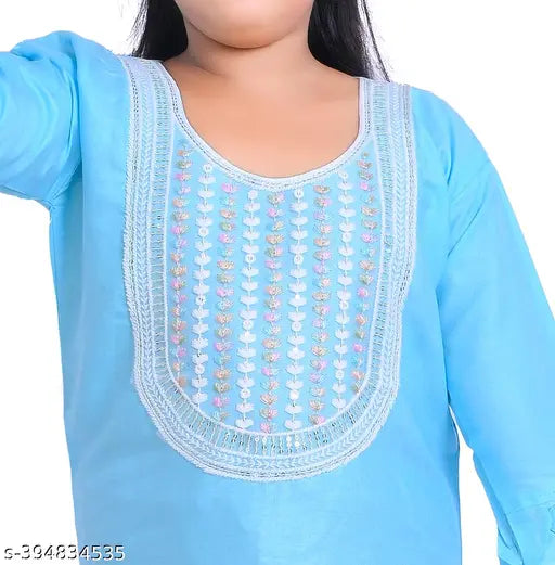Embroidered rayon cotton kurti for girls, three-quarter sleeves, 10-11 years or 11-12 years size, Indian traditional fashion