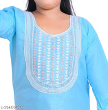 Embroidered rayon cotton kurti for girls, three-quarter sleeves, 10-11 years or 11-12 years size, Indian traditional fashion