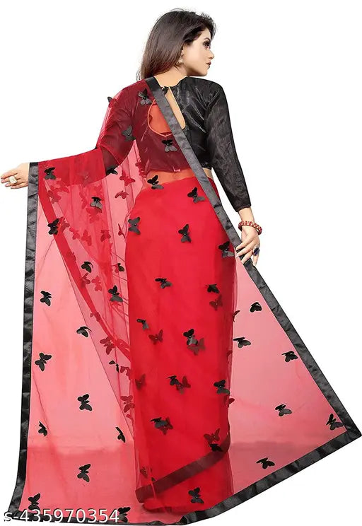 White Banarasi net saree with applique pattern, single free size from Chitrarekha Refined