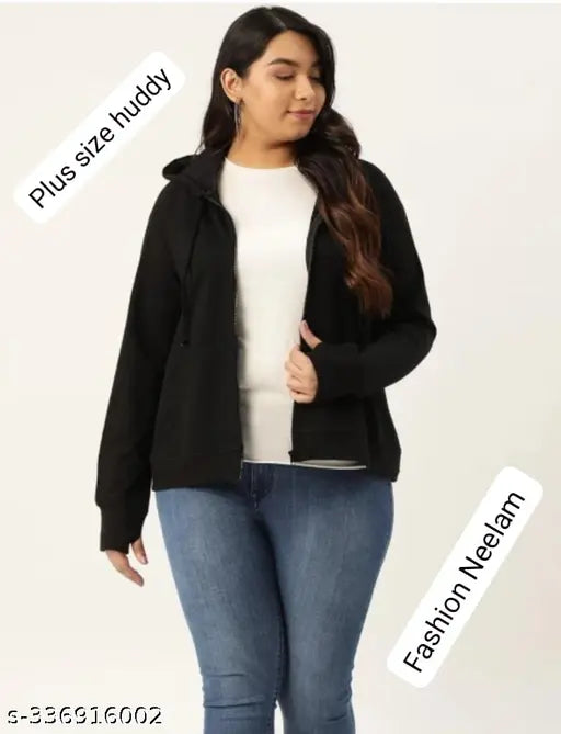 XXL plus size fleece-lined printed hoodie with long sleeves, warm for women