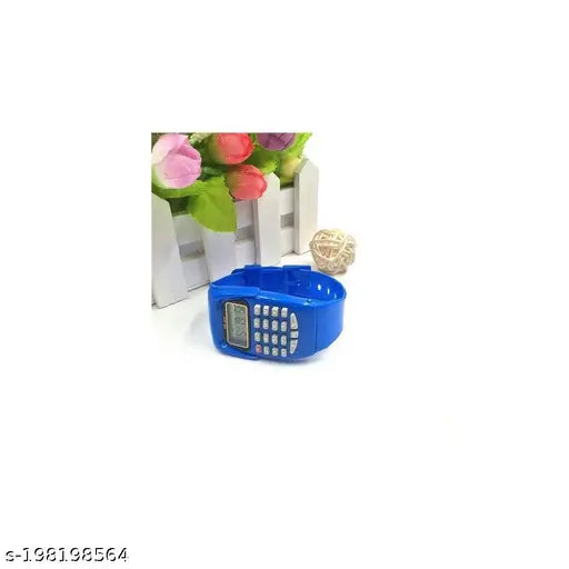 Digital led calculator watch with adjustable band, ideal for kids' educational needs. Color may vary