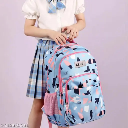 High-quality canvas printed school bag for girls & women, perfect for college, office, or coaching. Can hold a 16" laptop and multiple compartments for organization. Indian origin