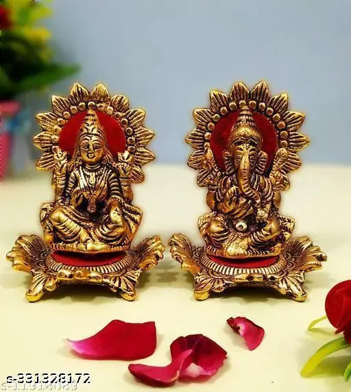 Metal Laxmi Ganesh idol, 8x8x11cm, Indian artisan-crafted for home, temple, office gifting, promoting luck and happiness