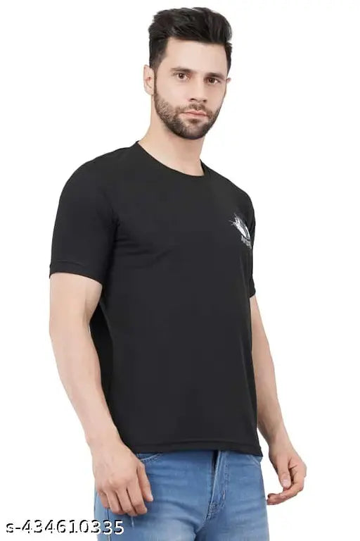 Grey printed polycotton men's round neck t-shirt, stylish fashion for all sizes