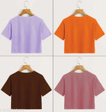 Multicolor printed cotton blend crop top tees, trendy women's fashion pack of 4 with short sleeves