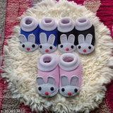 Multicolor cotton & EVA unisex rabbit booties for newborns (0-9 months), lace-up fastening