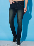Black stretch denim jeans men's slim fit