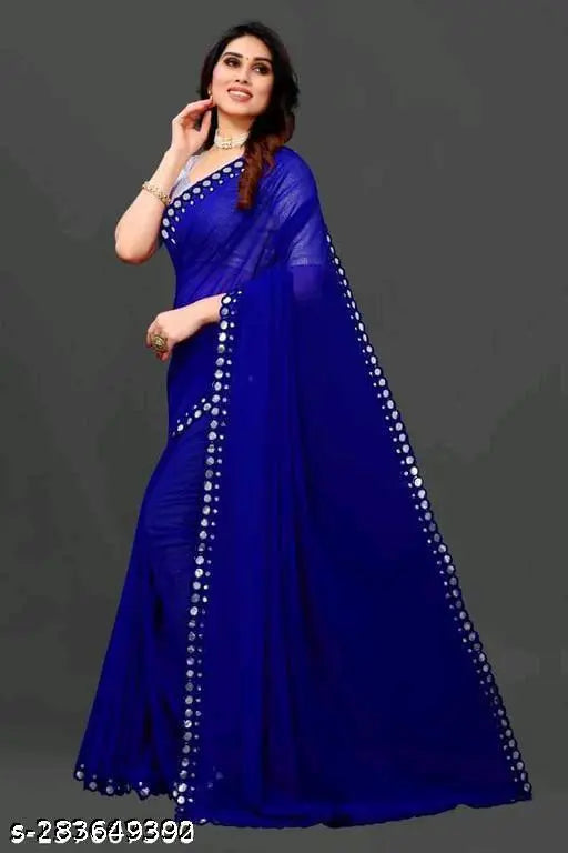 Georgette cut saree with handmade Aari work, India origin, single faux Georgette party wear