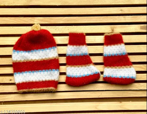 Woolen striped newborn baby set by Aman Knitter, long sleeves for winter wear