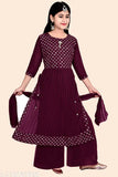 Georgette Anarkali palazzo dress with embellishments, floor length, three-quarter sleeves for girls (4-5 years - 11-12 years), Indian origin