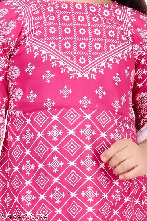 Pink rayon kurta with dupatta and bottomwear, stylish party dress for girls (3-4 years), Indian designer clothing