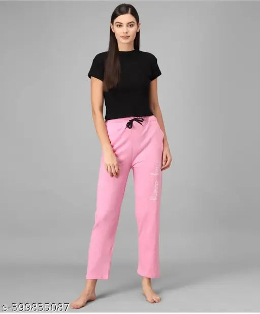 Women's pink printed cotton nightwear set of two