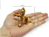 Brass Gold Plated Krishna Idol (Laddu Gopal Murti with Dress Combo) - handcrafted, medium-sized statue from Haridwar, India