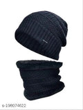 Woolen HRIDAY men's winter beanie cap with muffler set, extreme cold protection for extreme winter - onesize