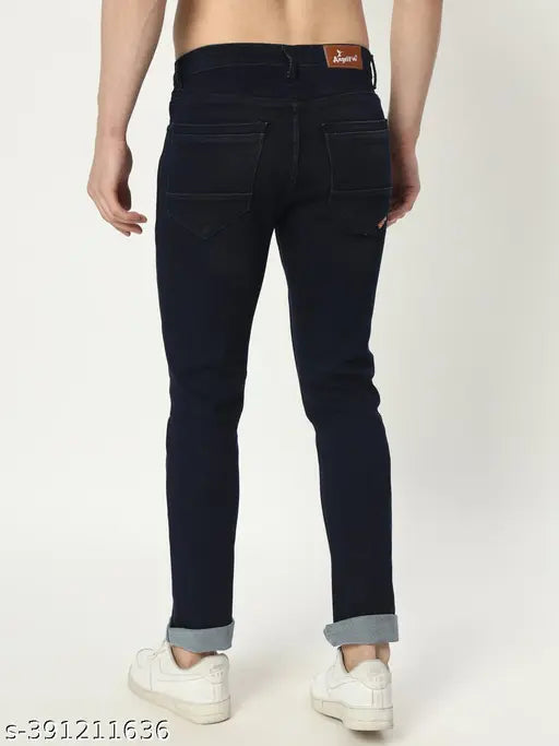 Navyblue denim jeans, stretchable and comfortable for men, solid pattern, from AngelFab