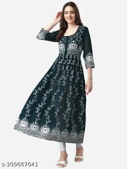 Georgette Three-Quarter Sleeve Embroidered Kurti for Women & Girls - Indian Fancy Embroidery on Maruti Enterprise garment