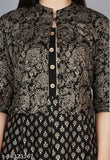 Black printed rayon anarkali kameez with matching jacket