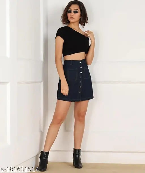 Dark blue denim mini skirt, Western style jeans for summer - high-quality stretchable fabric, versatile fit for all seasons and body types