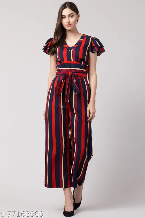 Multicolor striped crepe jumpsuit for women, high-quality fabric, versatile for parties, weddings, business events