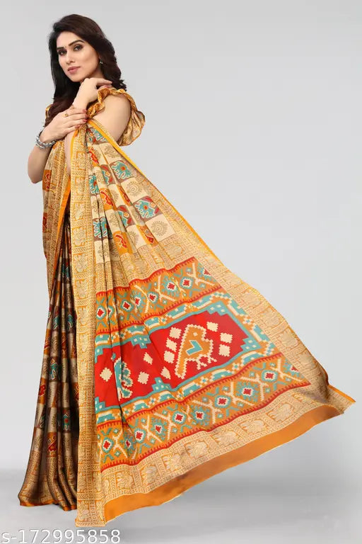 Chiffon printed saree with jacquard net blouse, free size, India origin
