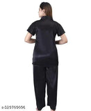 Satin nightsuit set: 1 shirt, 1 pajama, 1 short, 1 eyemask, Indian-made, high-quality satin sleepwear for comfort and style