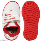 Red sports shoe with white sole and black text on side