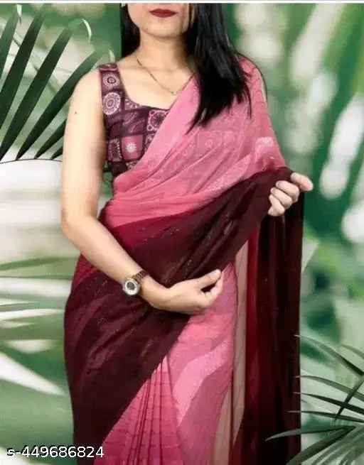 Exquisite georgette jari work saree with printed blouse, trendy design, Gillkart