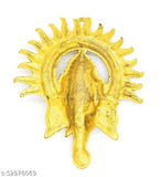 Gold metal Ganesh idol with chakra, 23cm tall for home and office wall decor